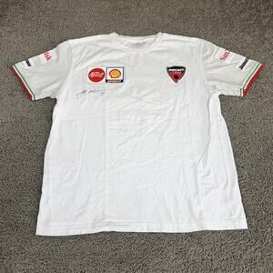 Ducati Corse Shirt Mens Large White MotoGP Racing Alice Shell Autographed Tee
